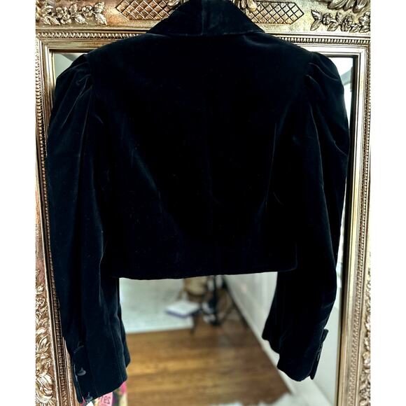 Vintage 80s Laura Ashley Black Velvet Cropped Steampunk Jacket Small/Medium - Picture 2 of 7